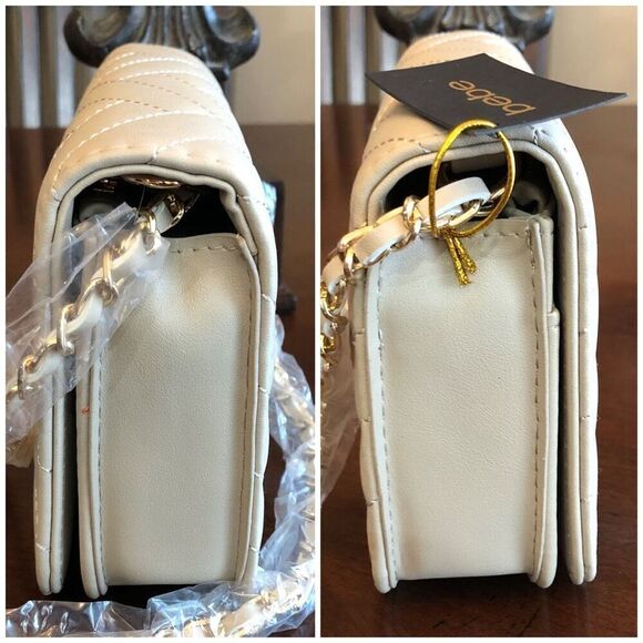BEBE - NWT - "Sophia" Small Crossbody/Clutch in "Beige"/Quilted Vegan Leather 👝 - Picture 9 of 16